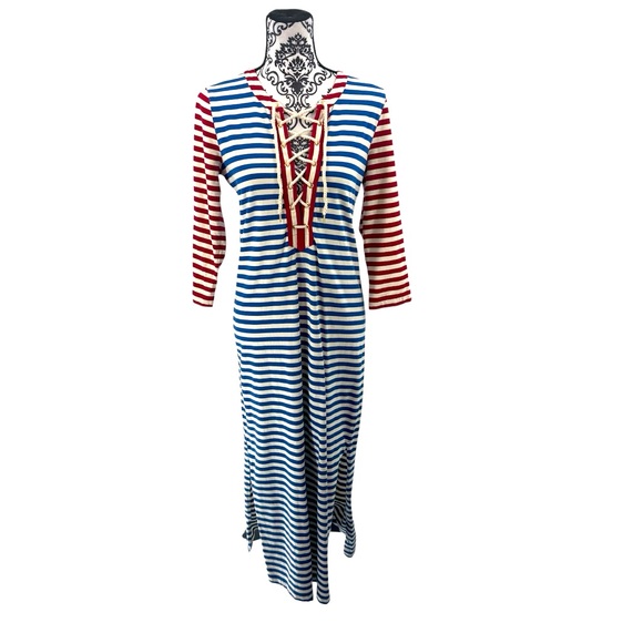 J.Crew Sammie Stripe Lace-Up Maxi Dress G3607 Baltic Red Blue Nautical Boho, S - Picture 10 of 16